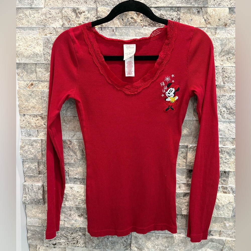 Disney Red Top with Lace Trim size M
